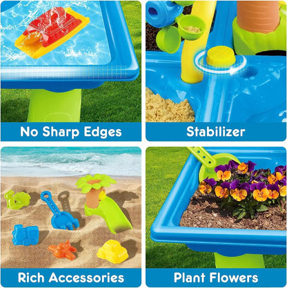 4-in-1 Portable Water Play Table for Toddlers - Sensory Splash Table with 24PCS Beach Toys for Kids