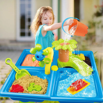 4-in-1 Portable Water Play Table for Toddlers - Sensory Splash Table with 24PCS Beach Toys for Kids