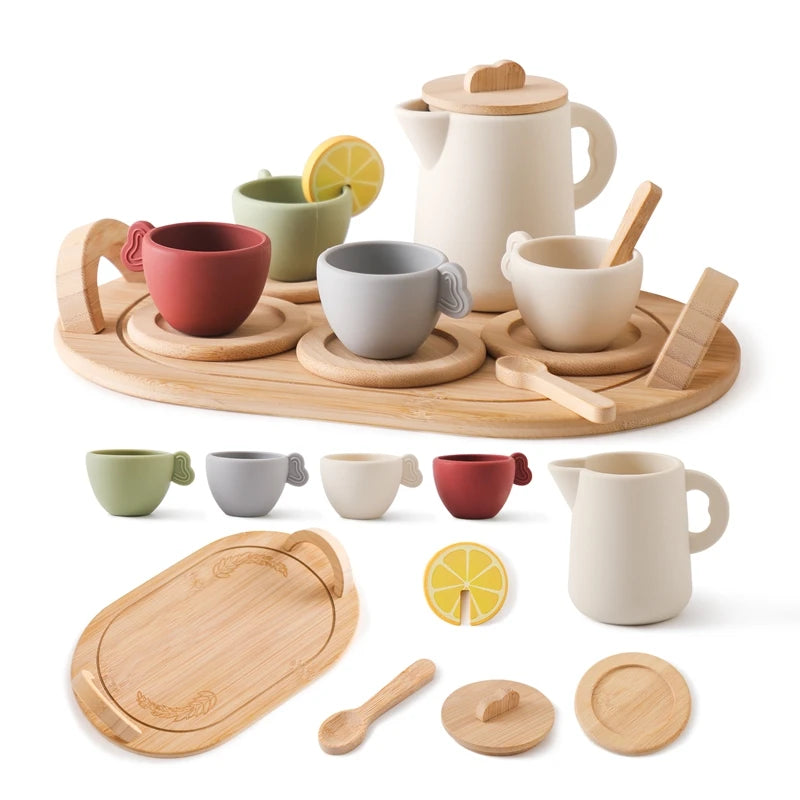 Wooden Children Montessori Toy Tea set &amp; Kitchen Utensil